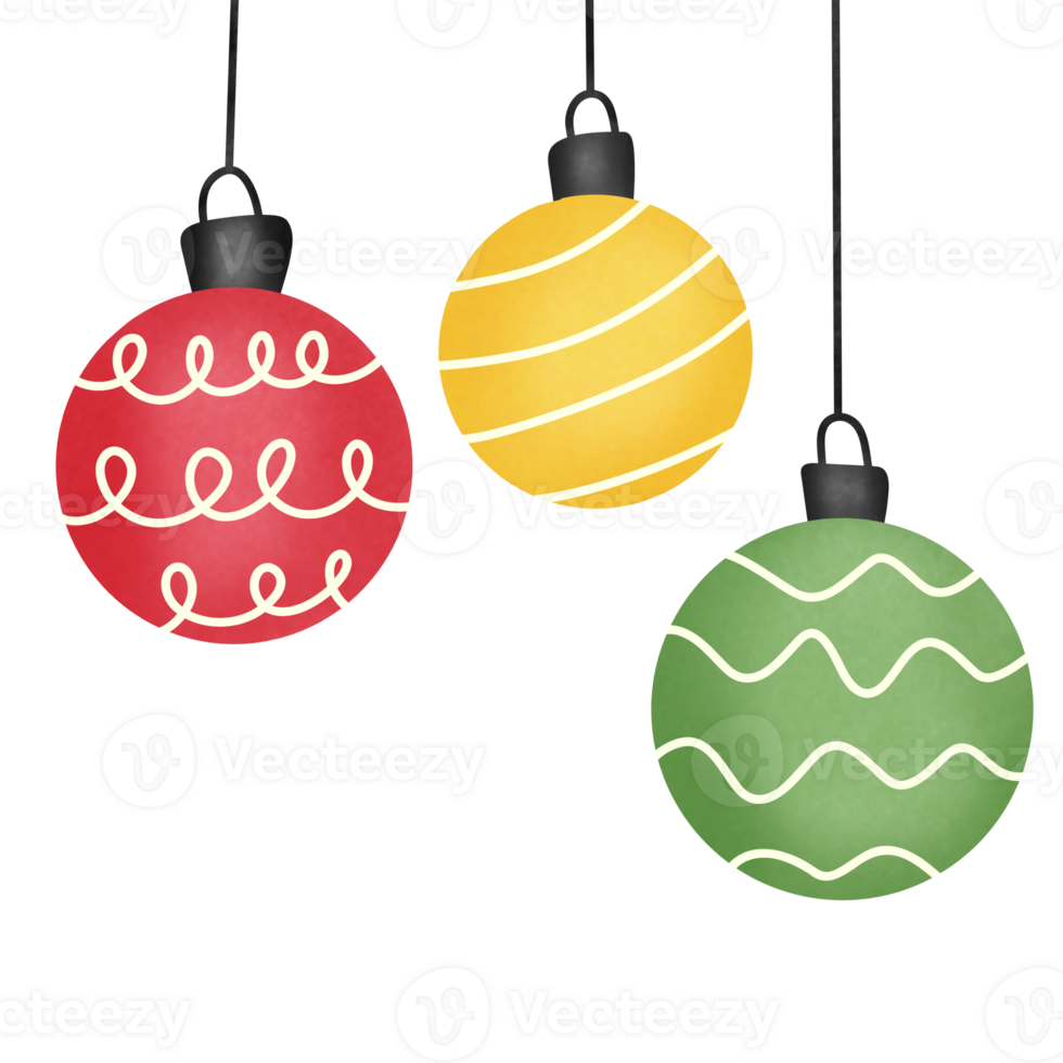 Drawing of Christmas balls isolated on transparent background for usage as an illustration and holidays decoration concept png