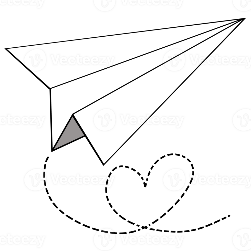 Drawing of paper plane flying isolated on transparent background for usage as an illustration concept png