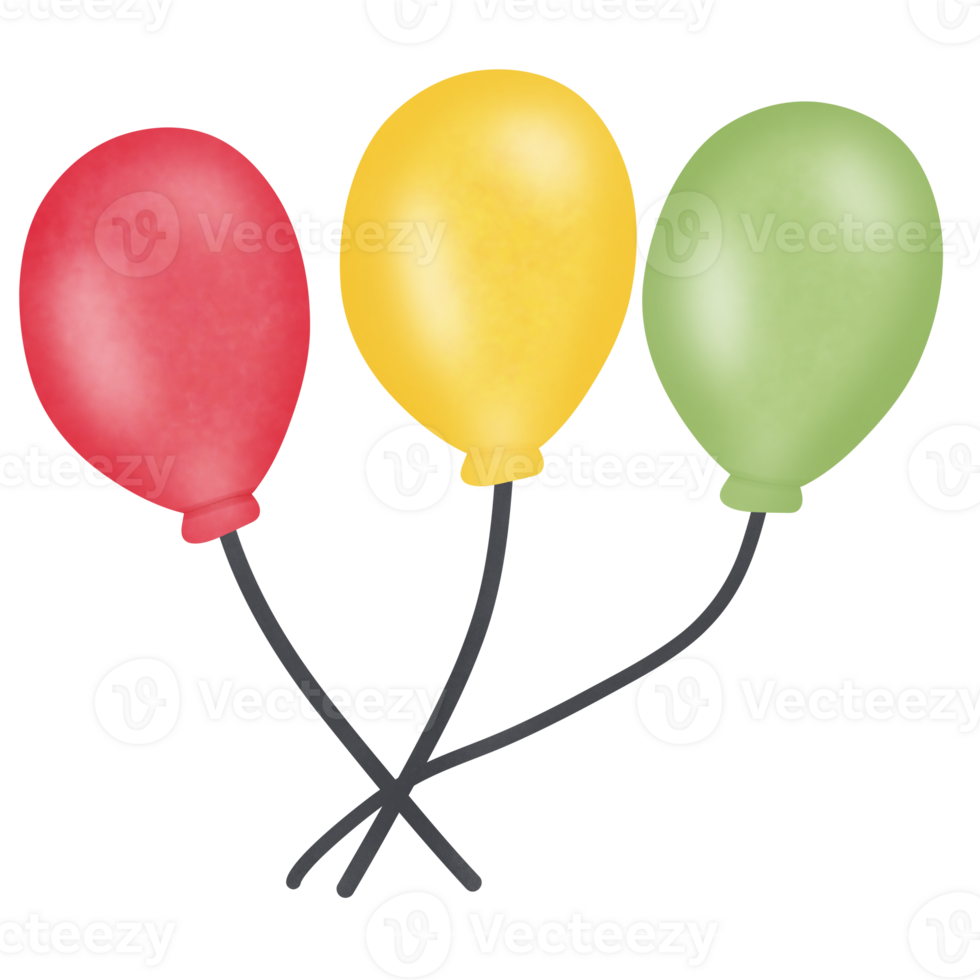 Drawing of colorful of balloon isolated on transparent background for usage as an illustration and a decorative element png