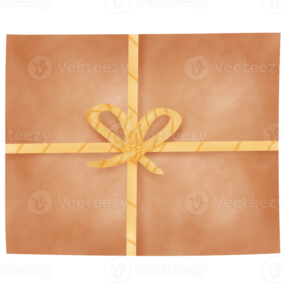 Drawing of brown parcel box with string isolated on transparent background for usage as an illustration and a decorative element png