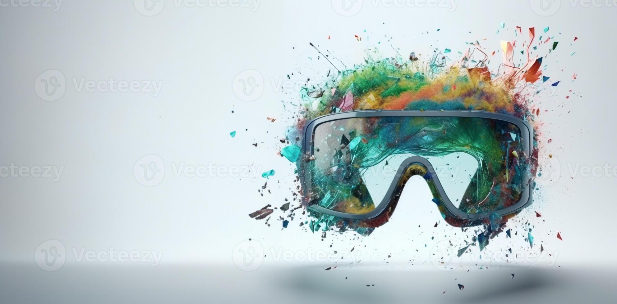 Metaverse, future digital technology for entertainment and games, VR virtual reality glasses, free space for text. . photo