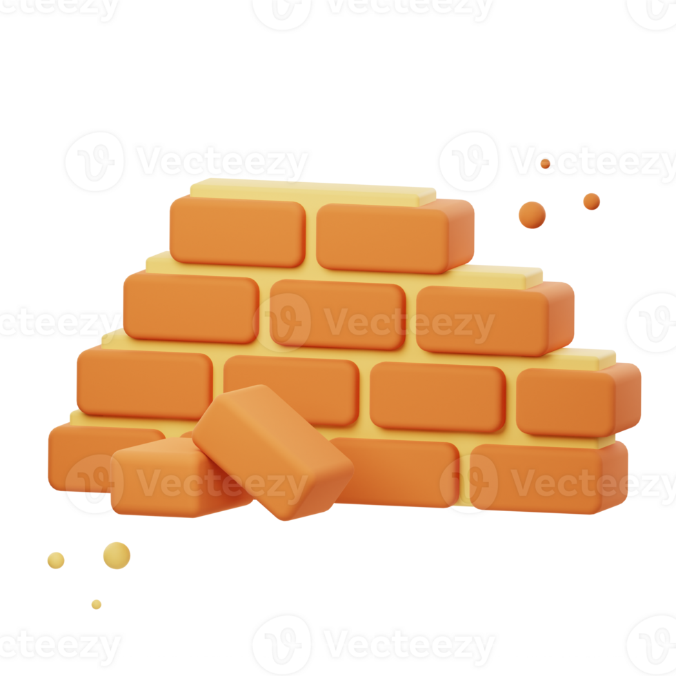 3D Illustration render of Brick Wall Construction designs. Perfect for architecture, construction, building, and urban-themed projects to enhance your designs. png