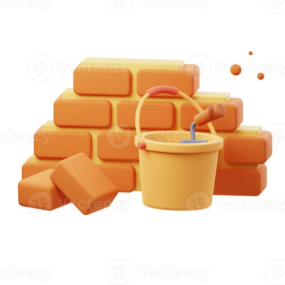 3D Illustration render of Brick Wall Construction designs. Perfect for architecture, construction, building, and urban-themed projects to enhance your designs. png