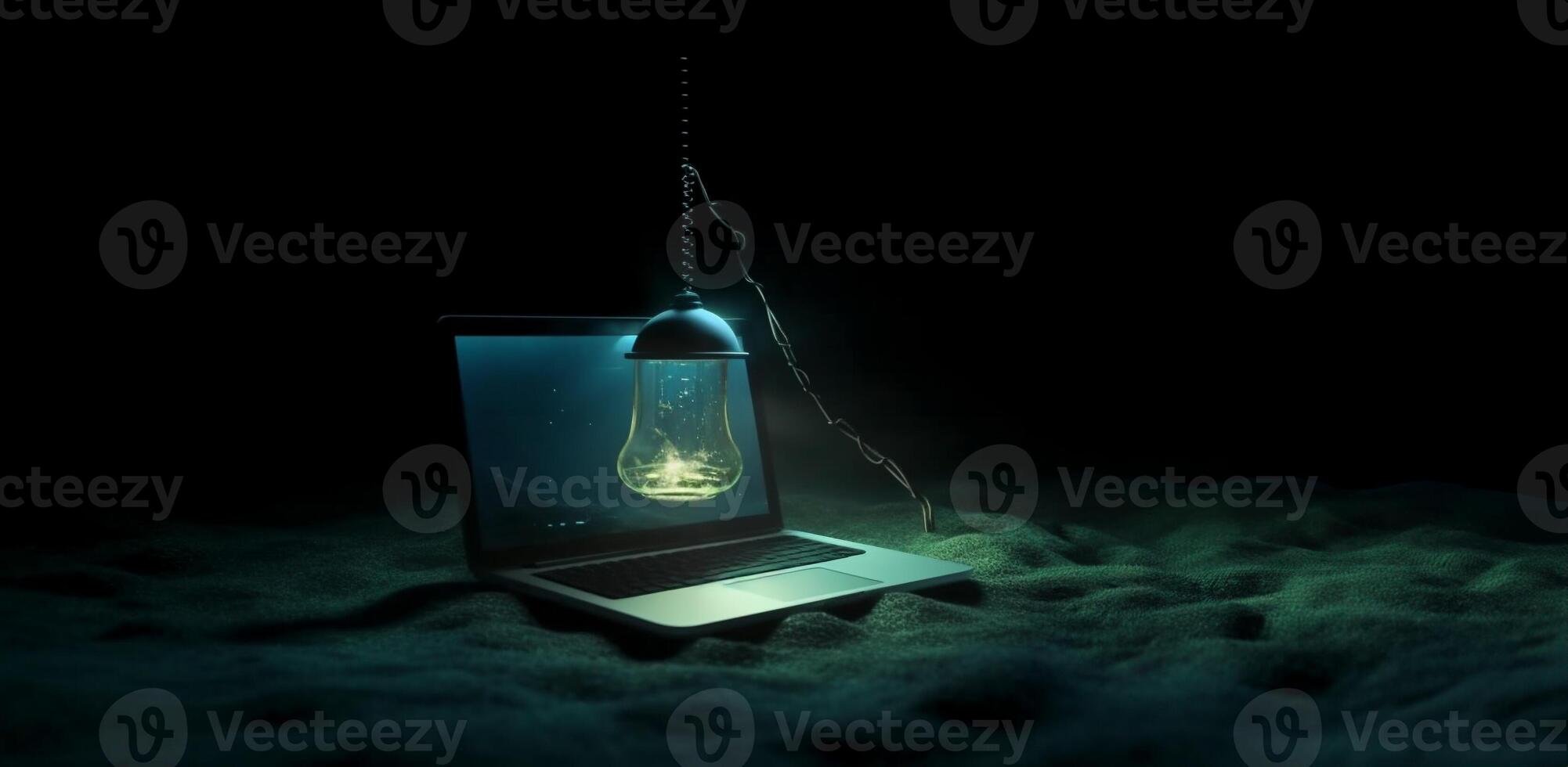 Bank icon. Chained laptop on mountain background. . photo