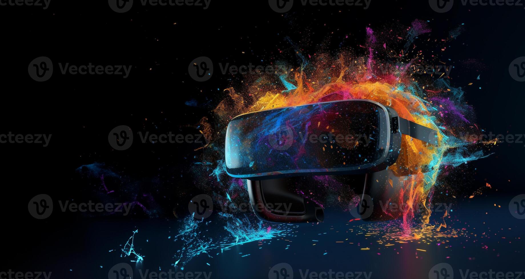 Metaverse, future digital technology for entertainment and games, VR virtual reality glasses, free space for text. . photo