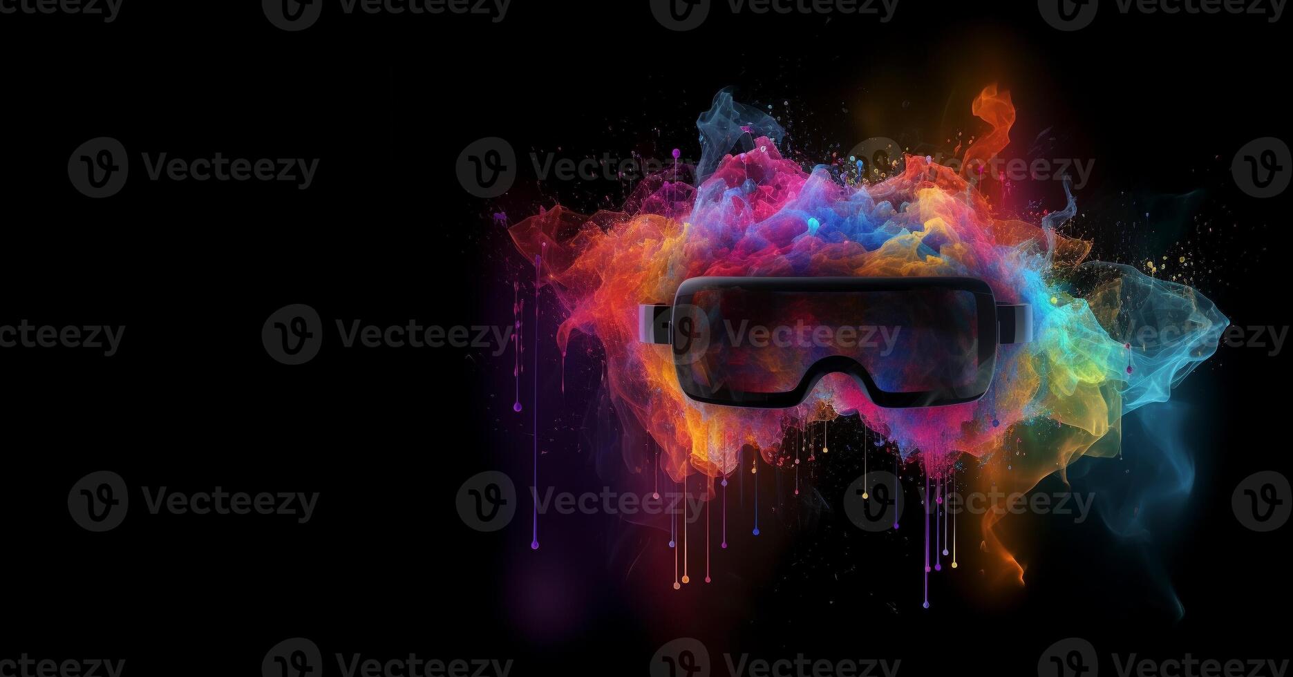 Metaverse, future digital technology for entertainment and games, VR virtual reality glasses, free space for text. . photo