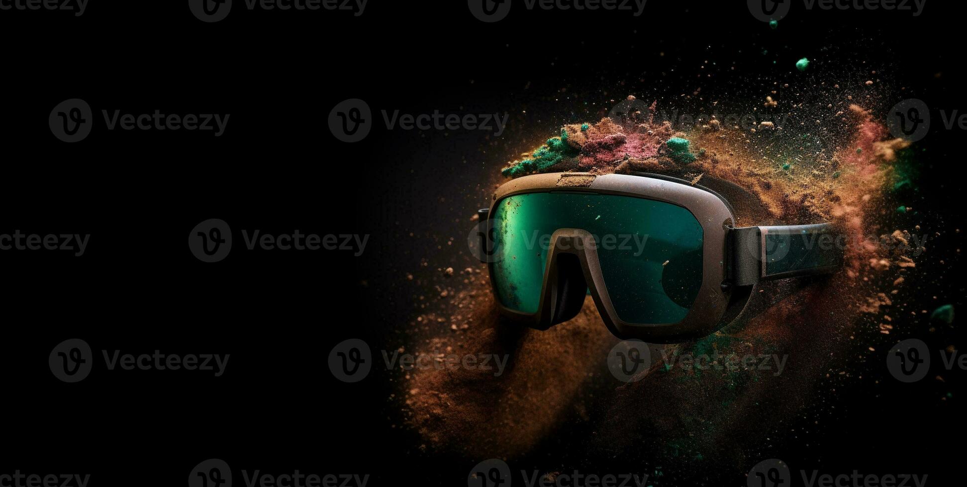 Metaverse, future digital technology for entertainment and games, VR virtual reality glasses, free space for text. Generative AI. photo