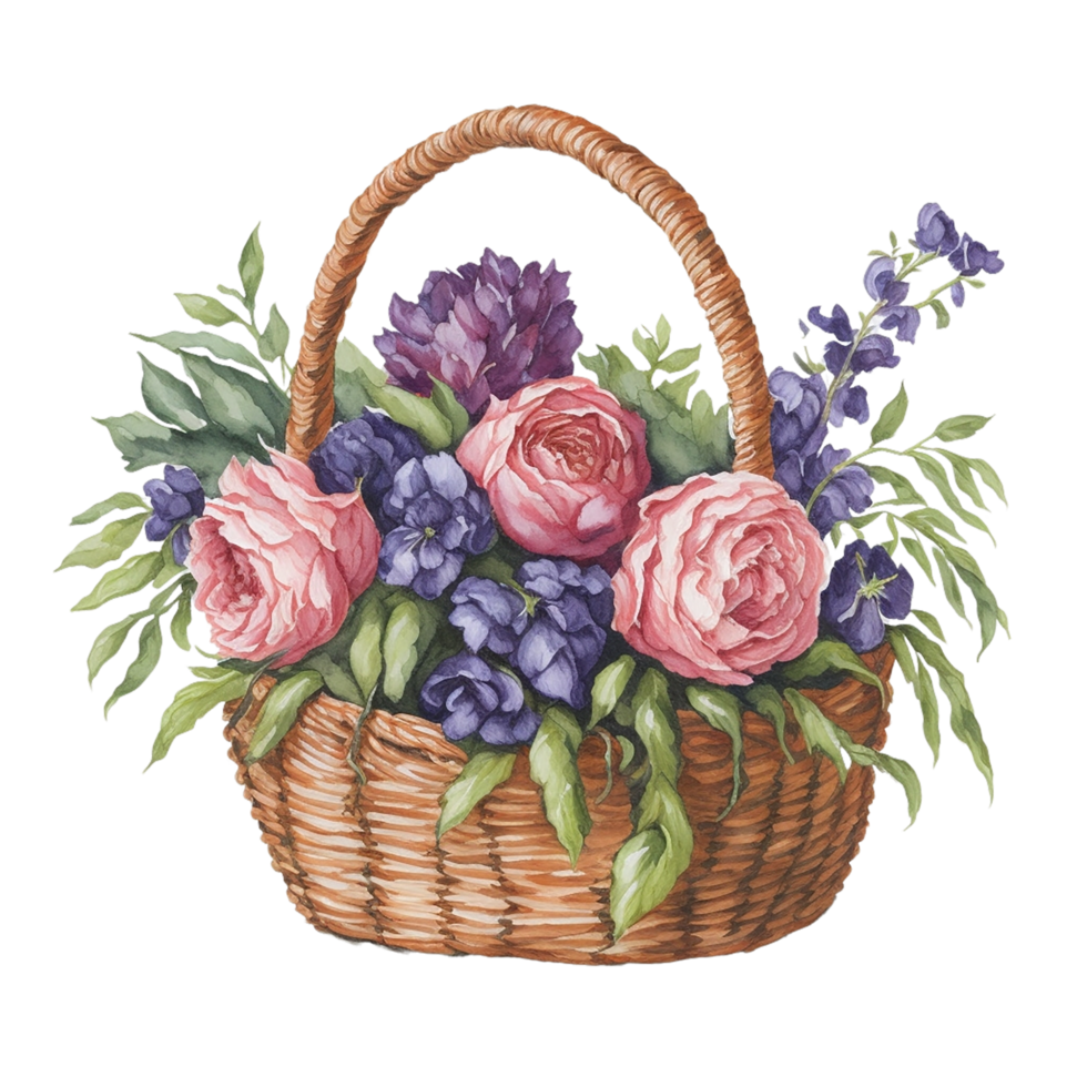 Ai Generated, Watercolor Basket Flower, Basket Flower, Watercolor ...