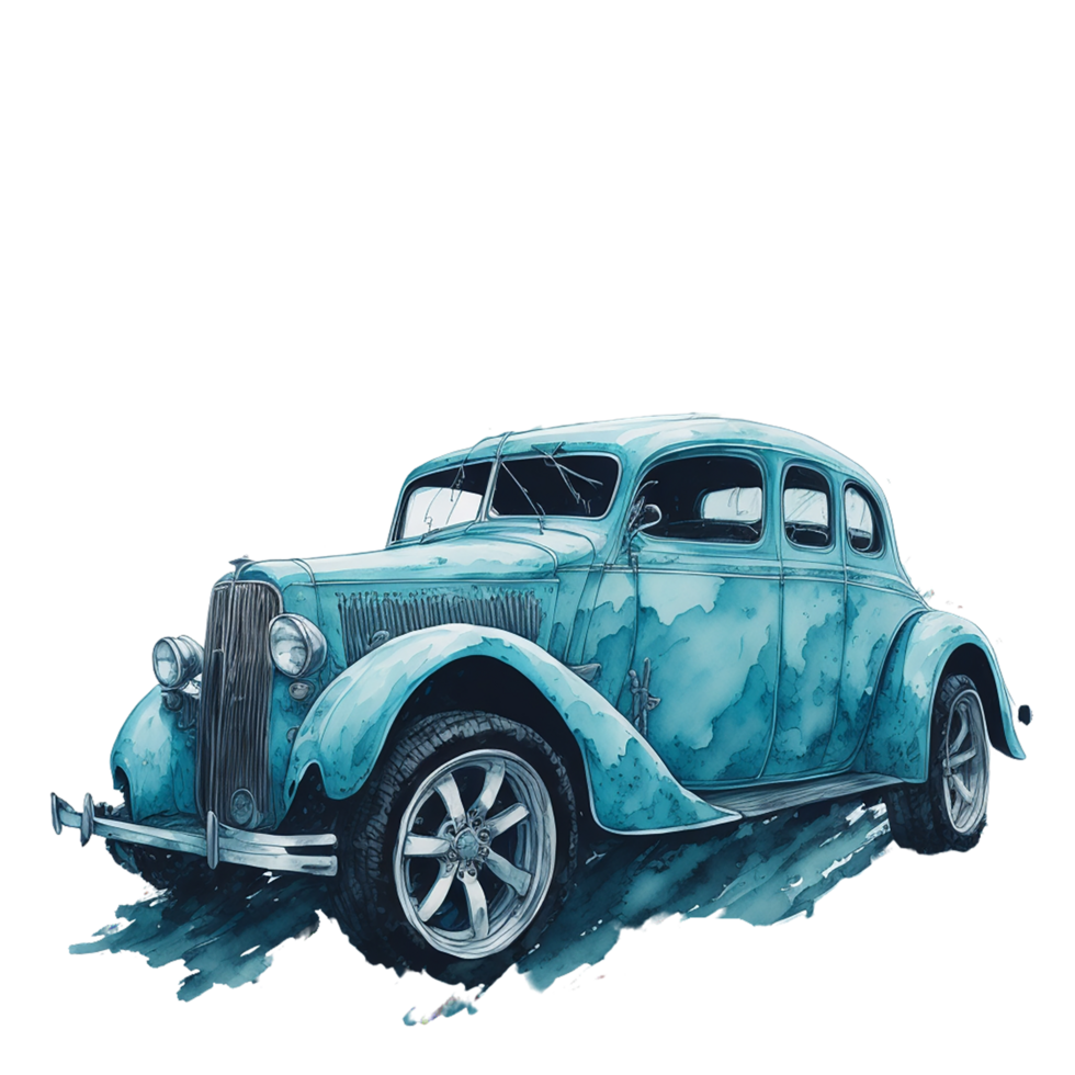 , Watercolor car, Watercolor , Car, Watercolor hand-drawn old-fashioned red car png
