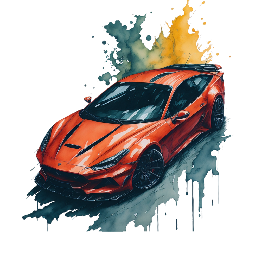 , Watercolor car, Watercolor , Car, Watercolor hand-drawn old-fashioned red car png