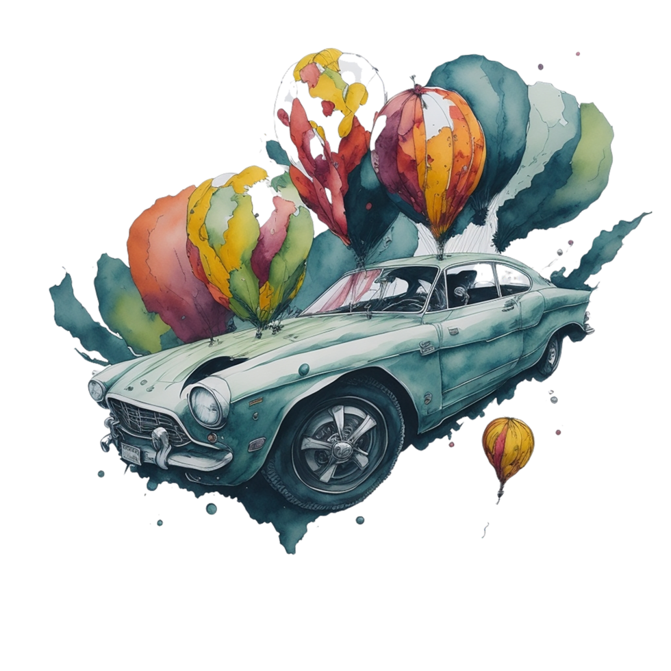 , Watercolor car, Watercolor , Car, Watercolor hand-drawn old-fashioned red car png