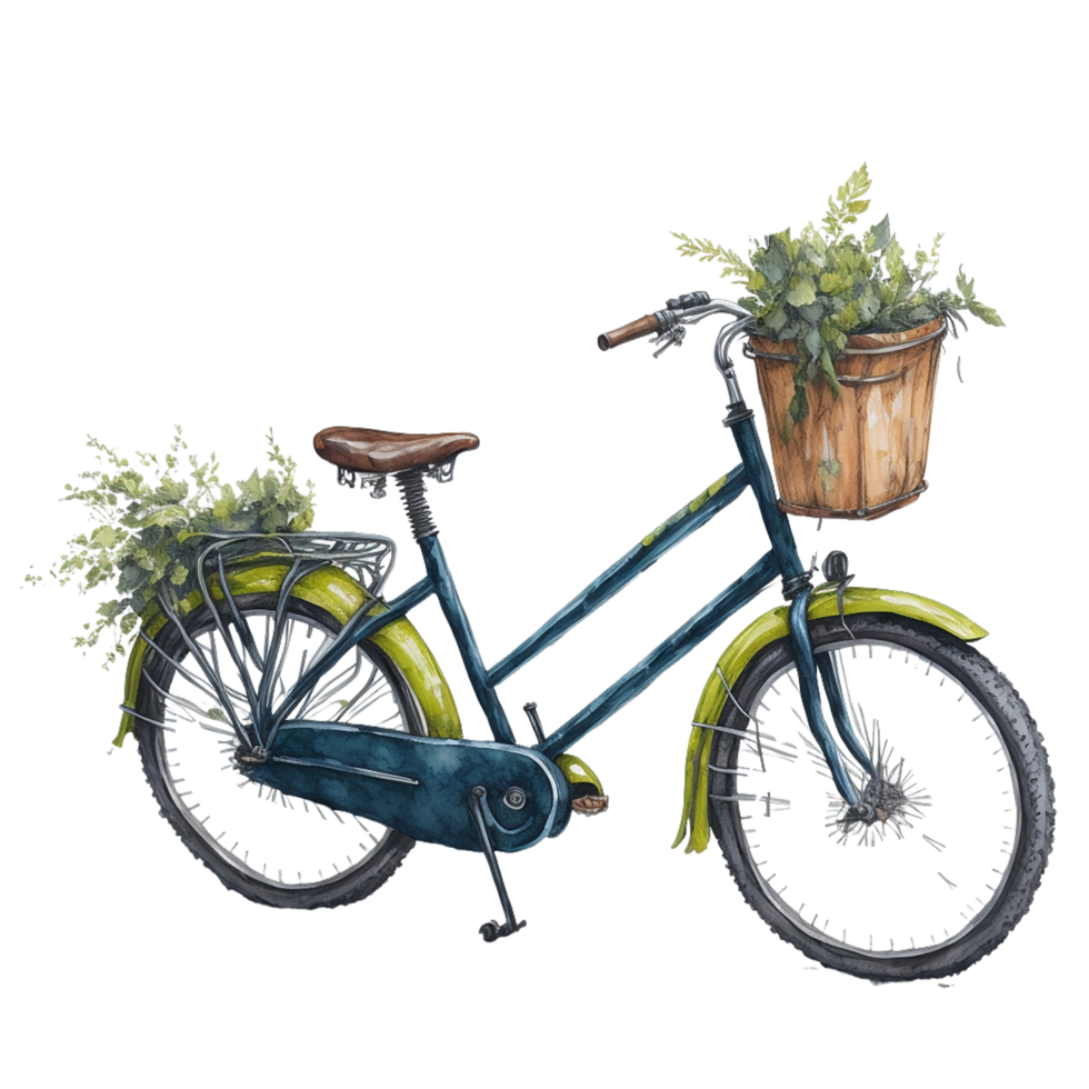 ai gerado, aguarela bicicleta, aquarela, bicicleta com flor png