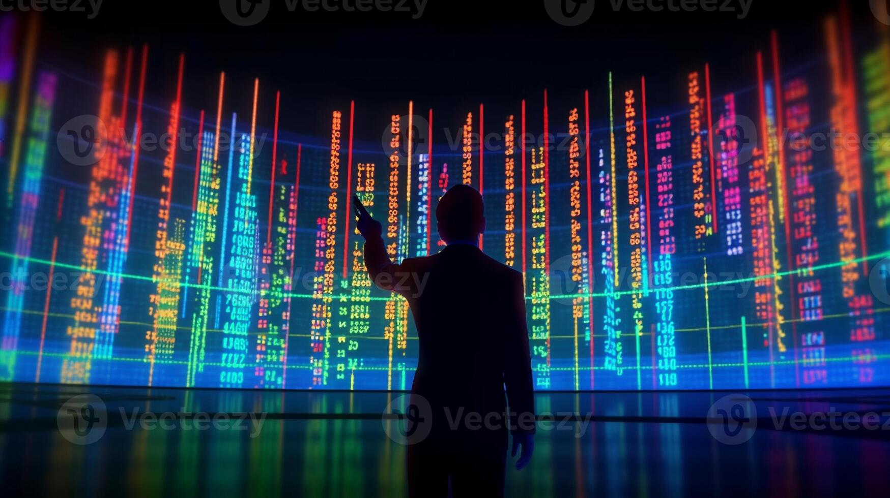 stock market forex chart multicolored blue tones computer and trading network businessman space puppet market. . photo