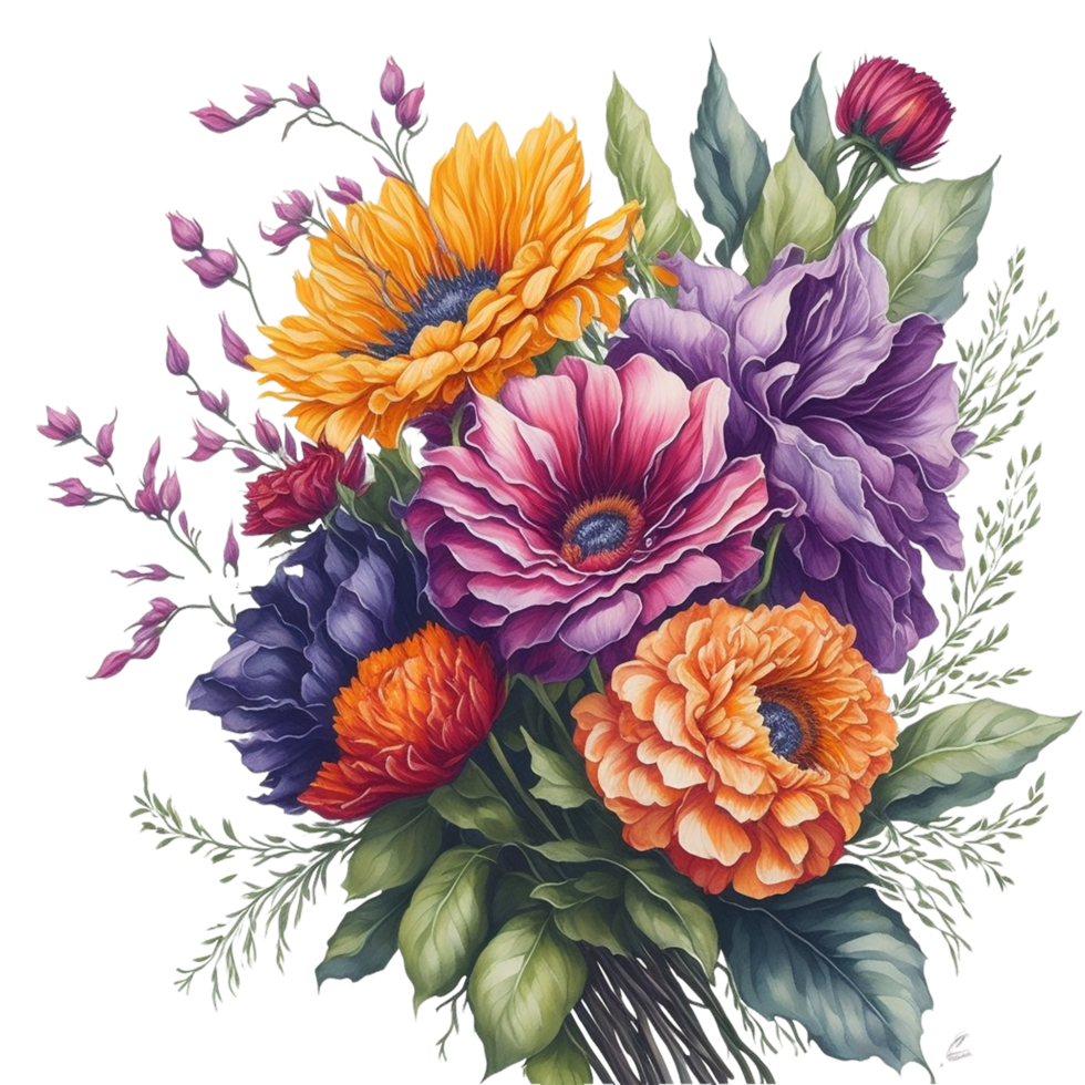 waterverf Bloemen boeket, waterverf boeket bloem, bruiloft bloem, waterverf bloemen ontwerp, botanisch bloem, waterverf decoratie, ai gegenereerd png