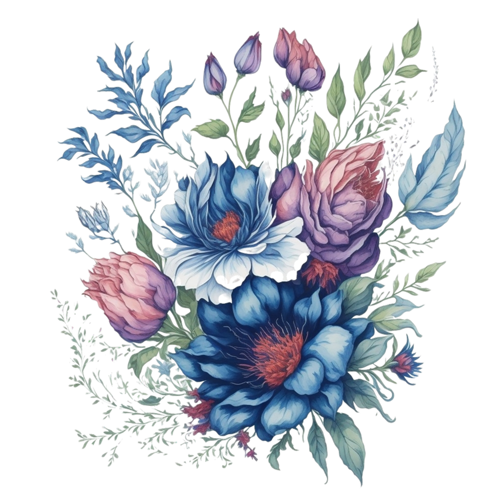 vattenfärg blommig ram design, akvarell blommig blomma design, vattenfärg efterföljare, bröllop dekoration, boho runda blommig ram, vattenfärg bukett, vattenfärg, ai genererad png