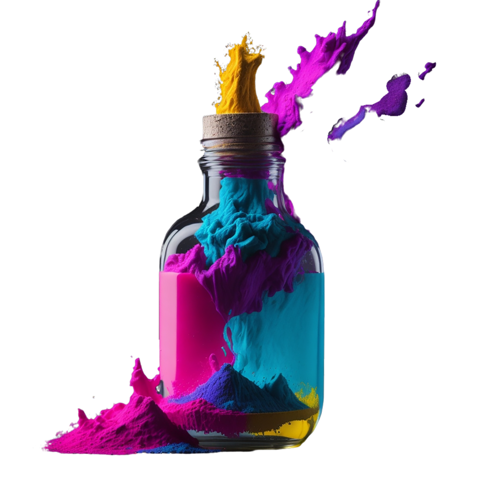 Powder, Ink Powder in a bottle, Beautiful power, Bright Ink Powder Pigment Explosion Background Element, Ai Generated png