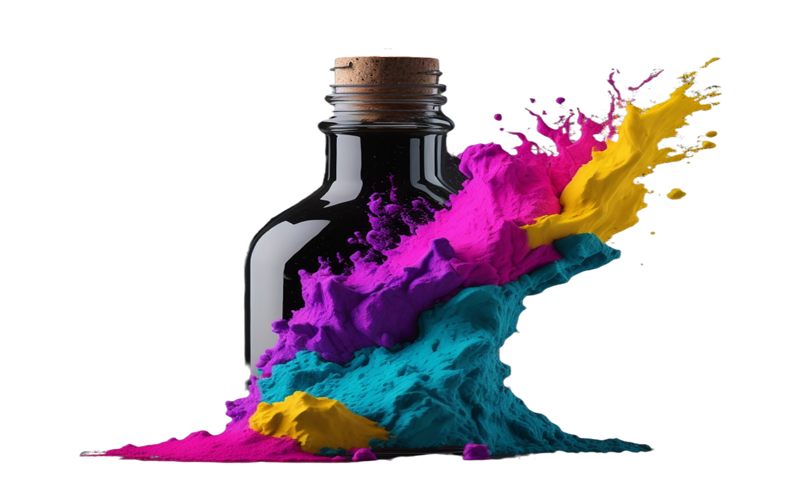 Powder, Ink Powder in a bottle, Beautiful power, Bright Ink Powder Pigment Explosion Background Element, Ai Generated png
