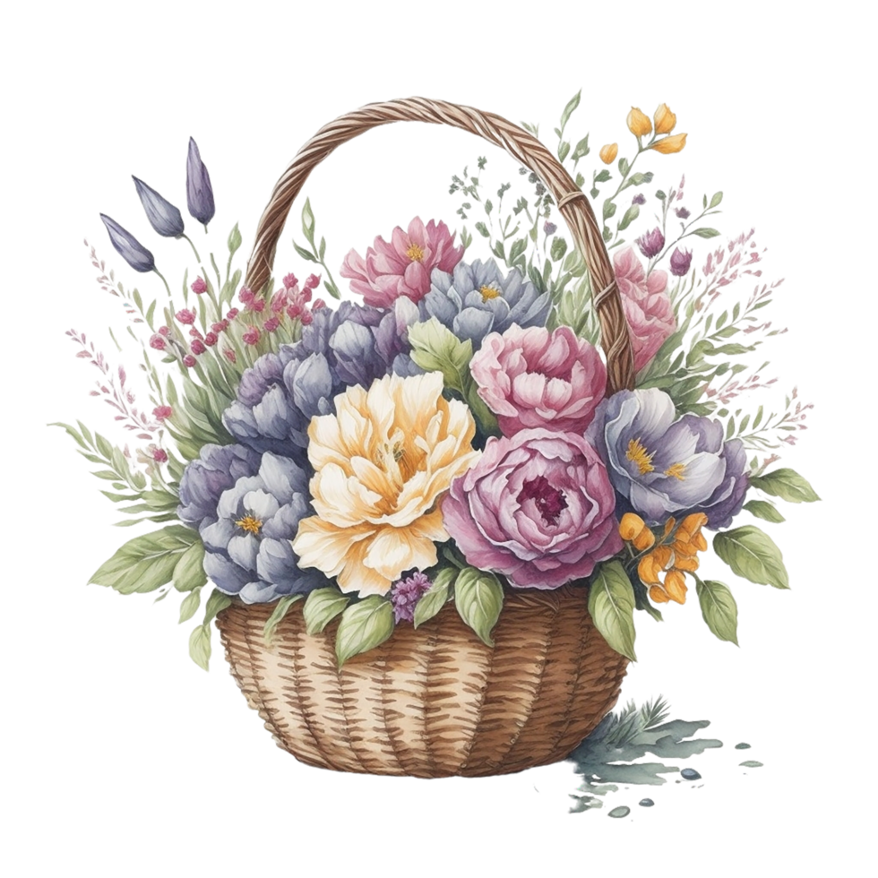 Watercolor basket flower, Watercolor floral design, watercolor flower ...