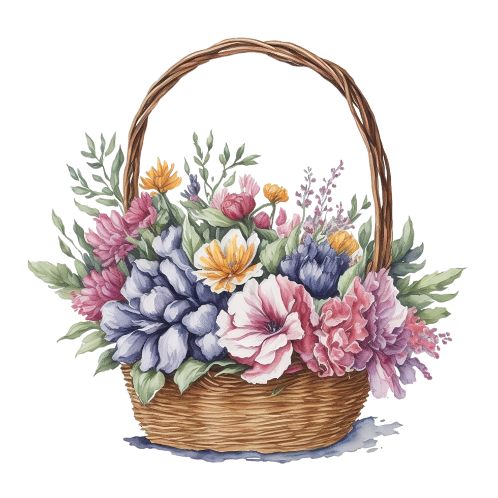 Watercolor basket flower, Watercolor floral design, watercolor flower ...