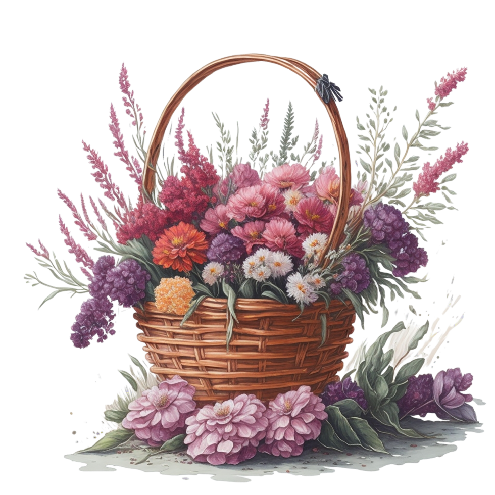 Watercolor basket flower, Watercolor floral design, watercolor flower