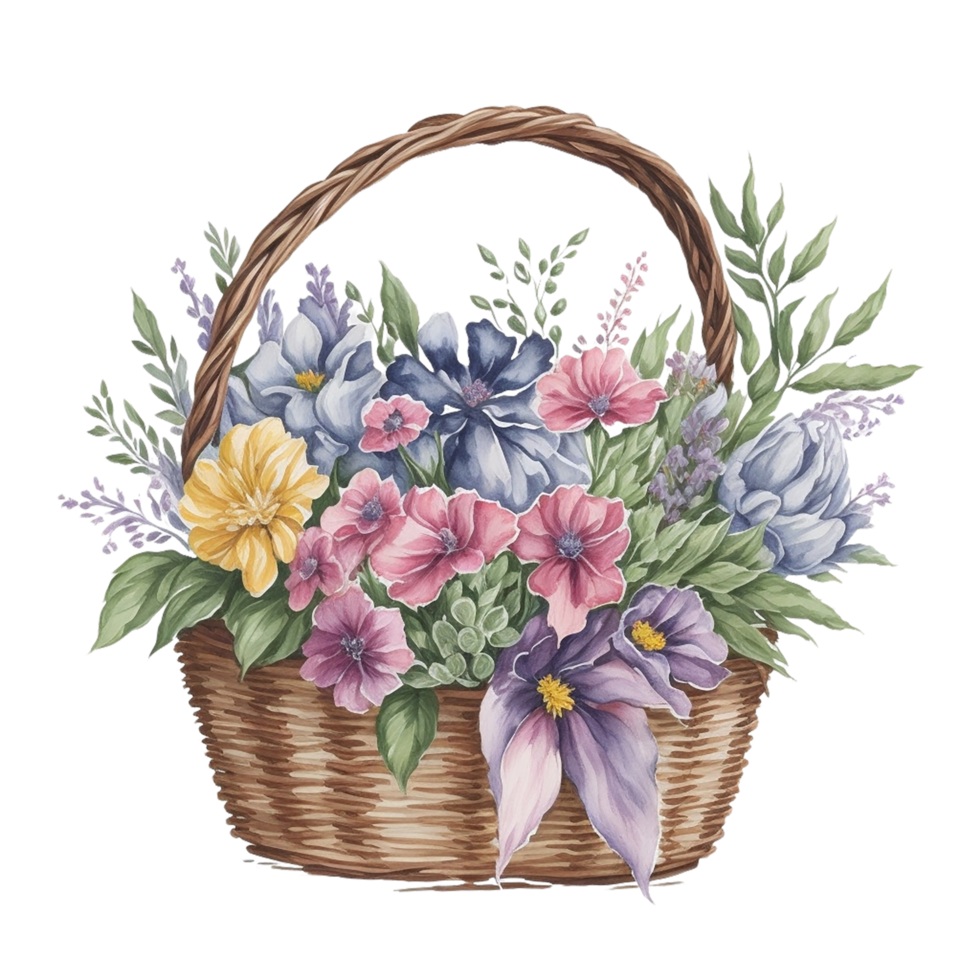Watercolor basket flower, Watercolor floral design, watercolor flower
