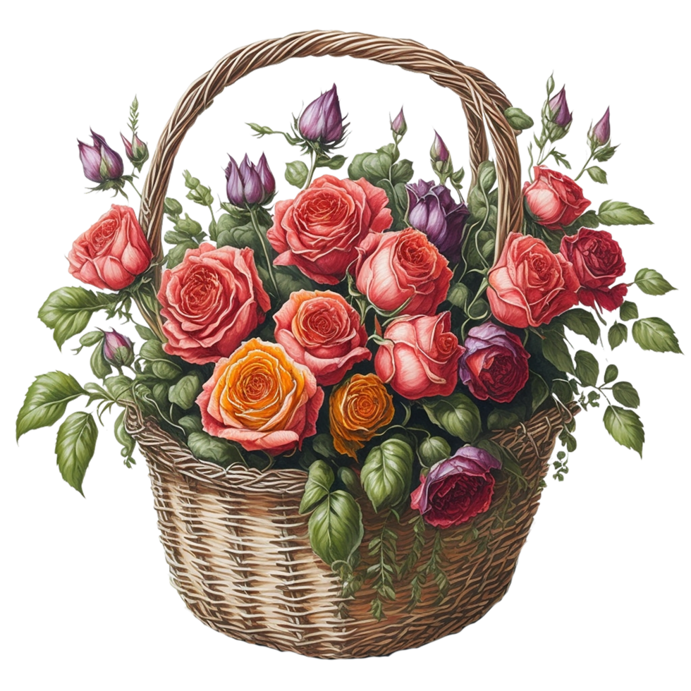 Watercolor basket flower, Watercolor Flower,Bouquet, watercolor bouquet ...