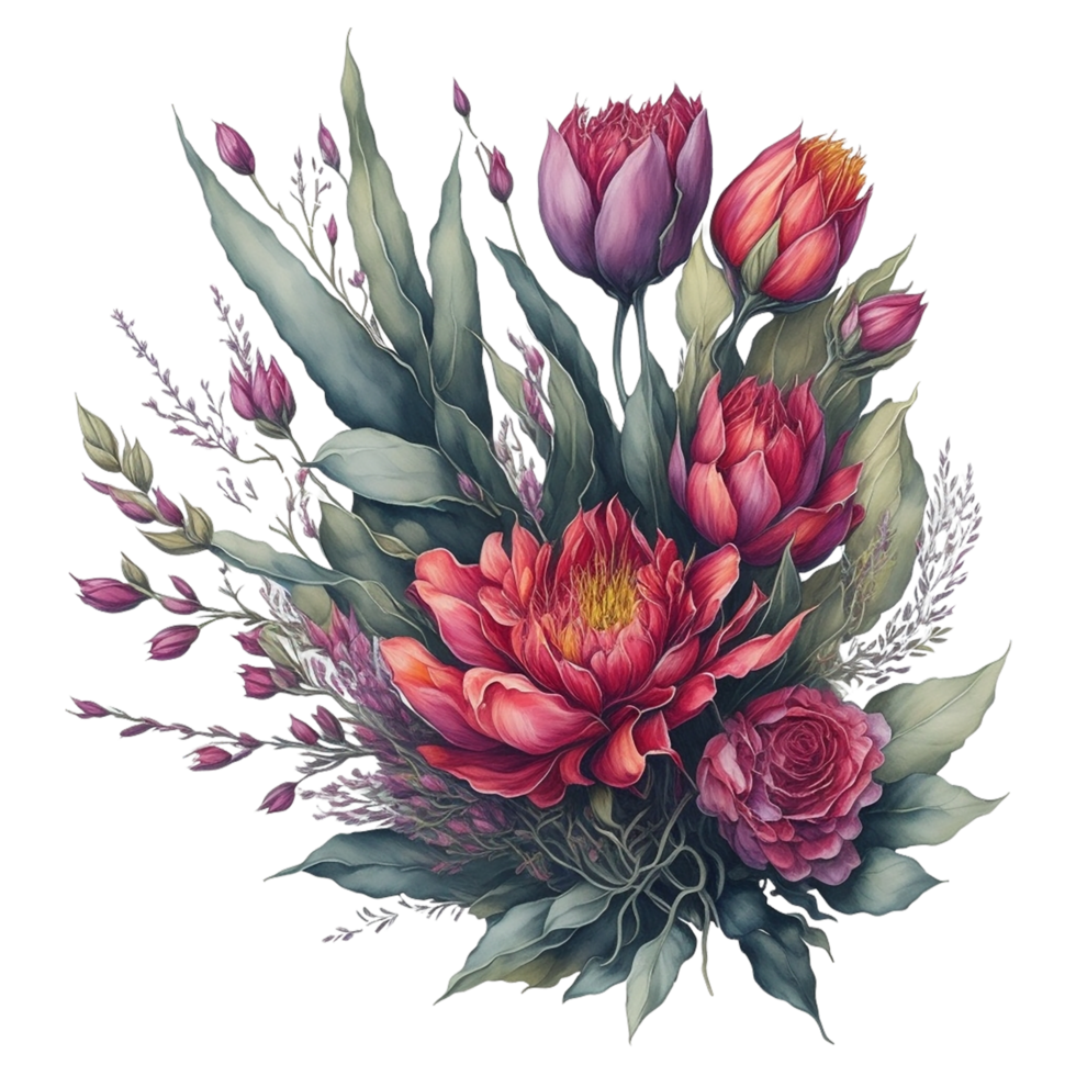 waterverf Bloemen boeket, waterverf boeket bloem, bruiloft bloem, waterverf bloemen ontwerp, botanisch bloem, waterverf bloesem, waterverf decoratie, ai gegenereerd png