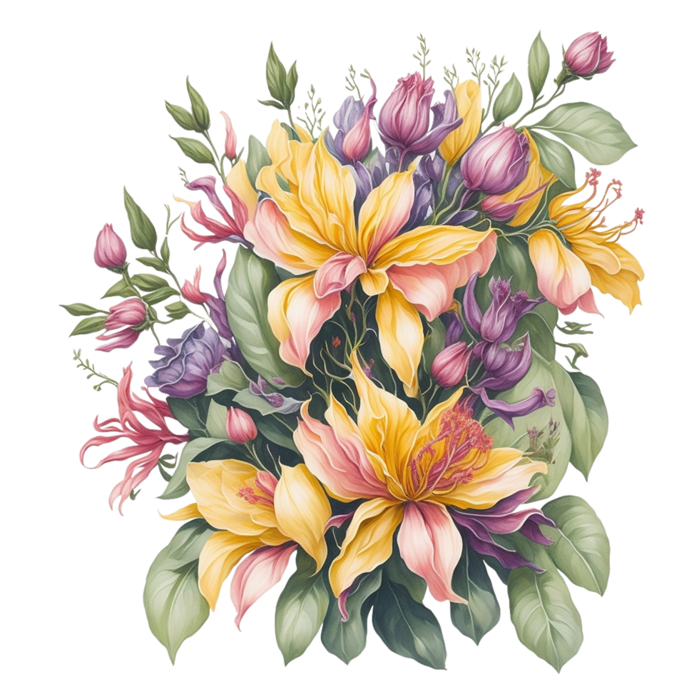 waterverf Bloemen boeket, waterverf boeket bloem, bruiloft bloem, waterverf bloemen ontwerp, botanisch bloem, waterverf bloesem, waterverf decoratie, ai gegenereerd png