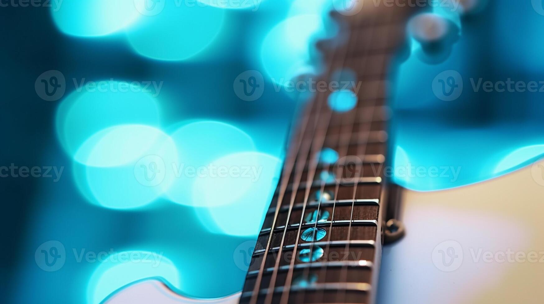 Fantasy electric guitar, Creative explosion on beautiful background. AI Generative. photo