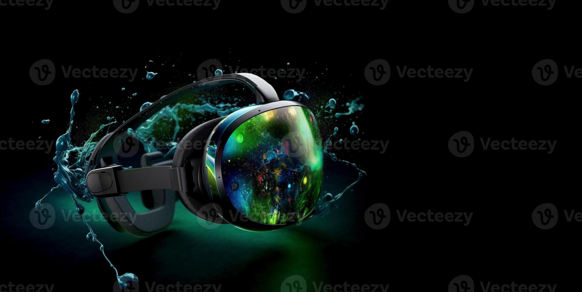 Metaverse, future digital technology for entertainment and games, VR virtual reality glasses, free space for text. . photo