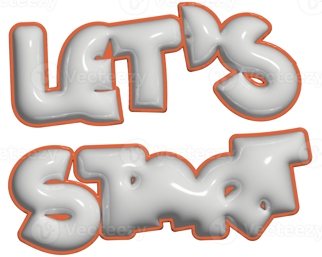 Let's start glossy font 3d png