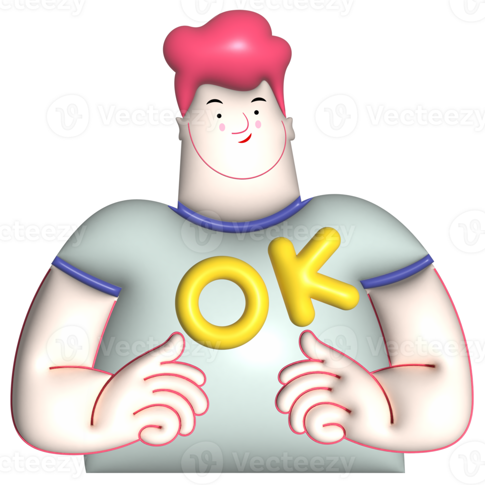 I am OK cartoon man gesture 3d png