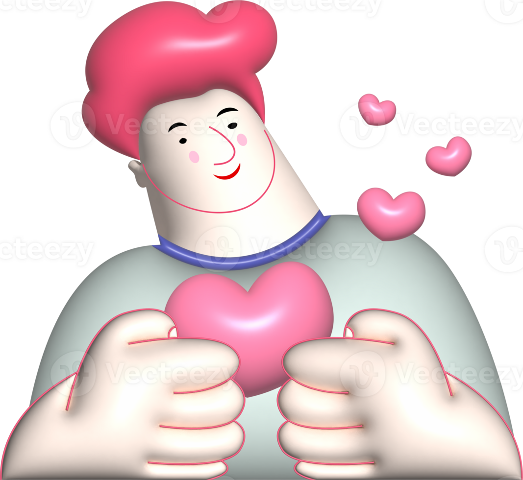 Heart in hand cartoon man gesture 3d png
