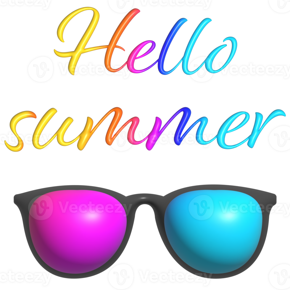 Summer on sunglasses 3d render png