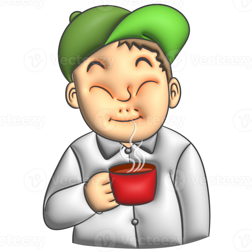 Young man smiling with coffee png