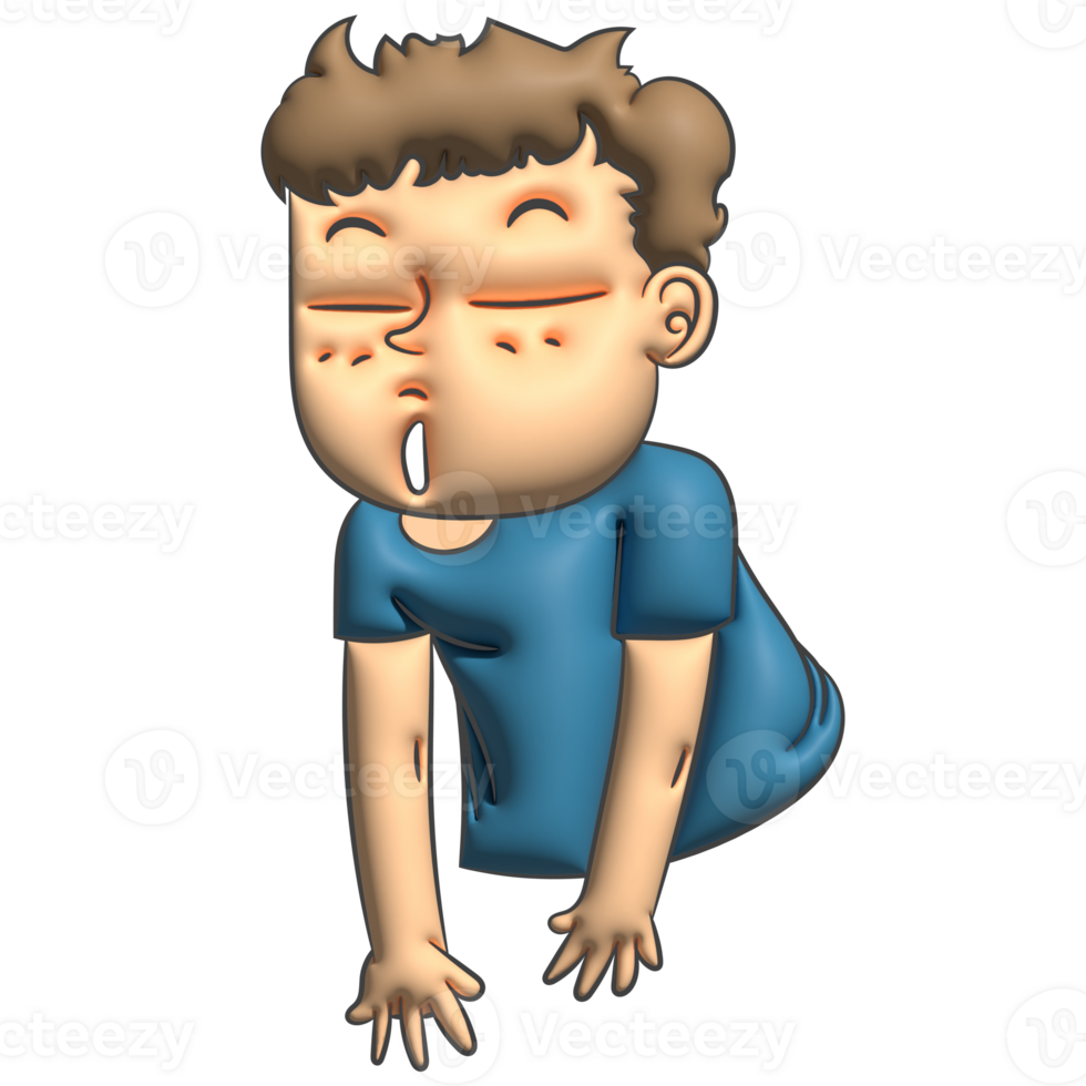I am tired young man cartoon 3d gesture png