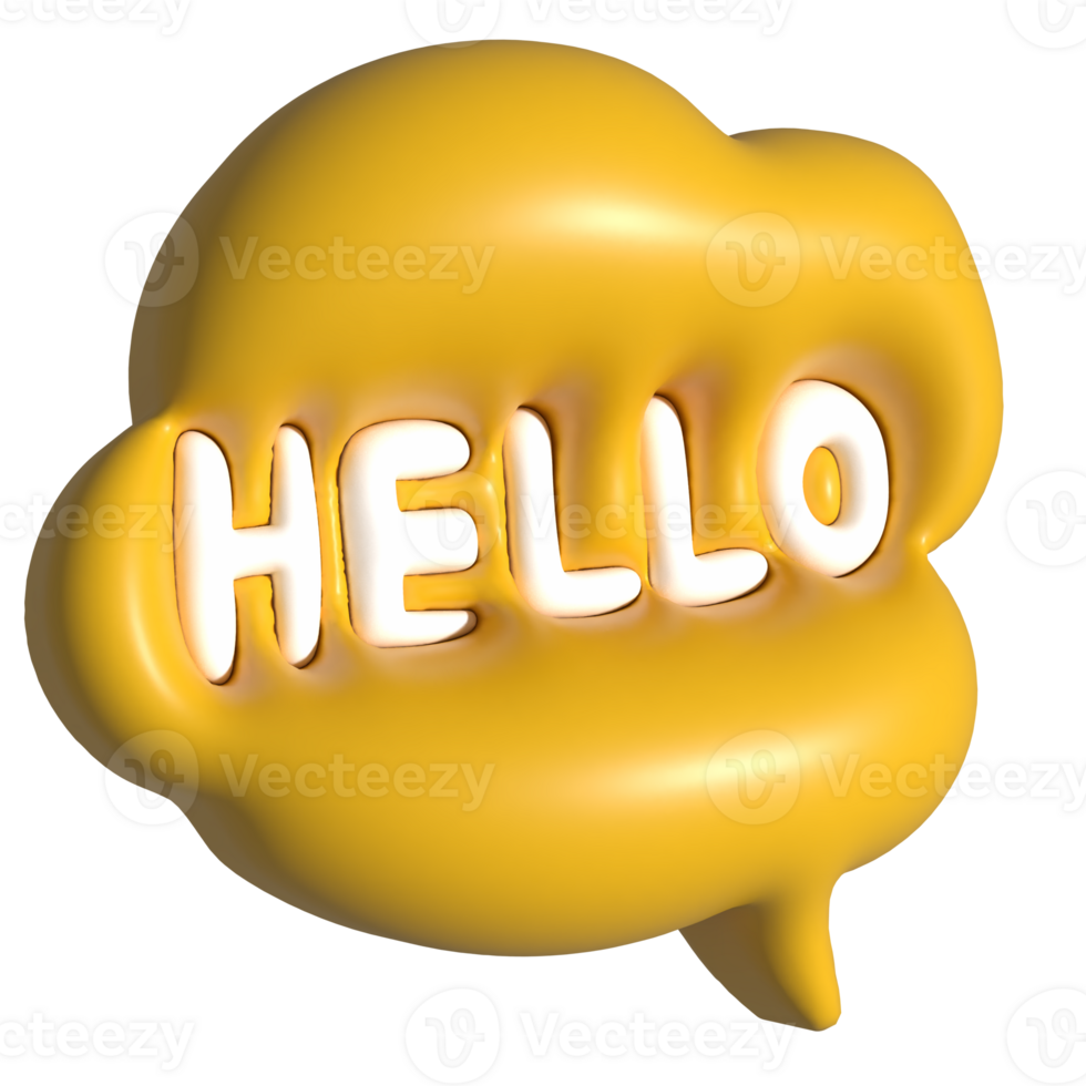 Hello yellow speech bubble 3d png