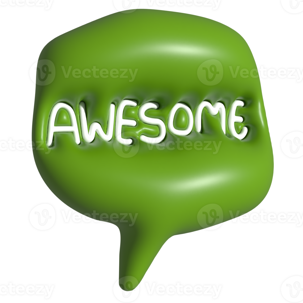 Awesome on green speech bubble 3d png