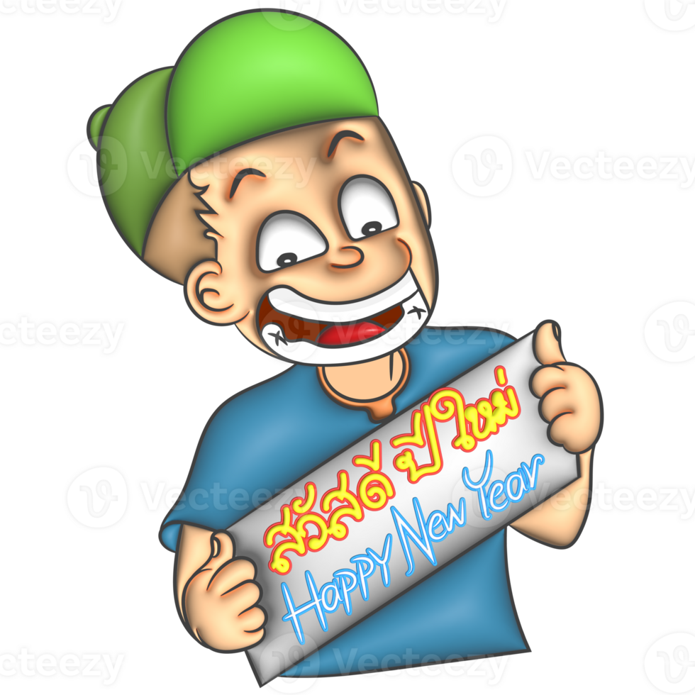 Cartoon man 3d showing happy new year png
