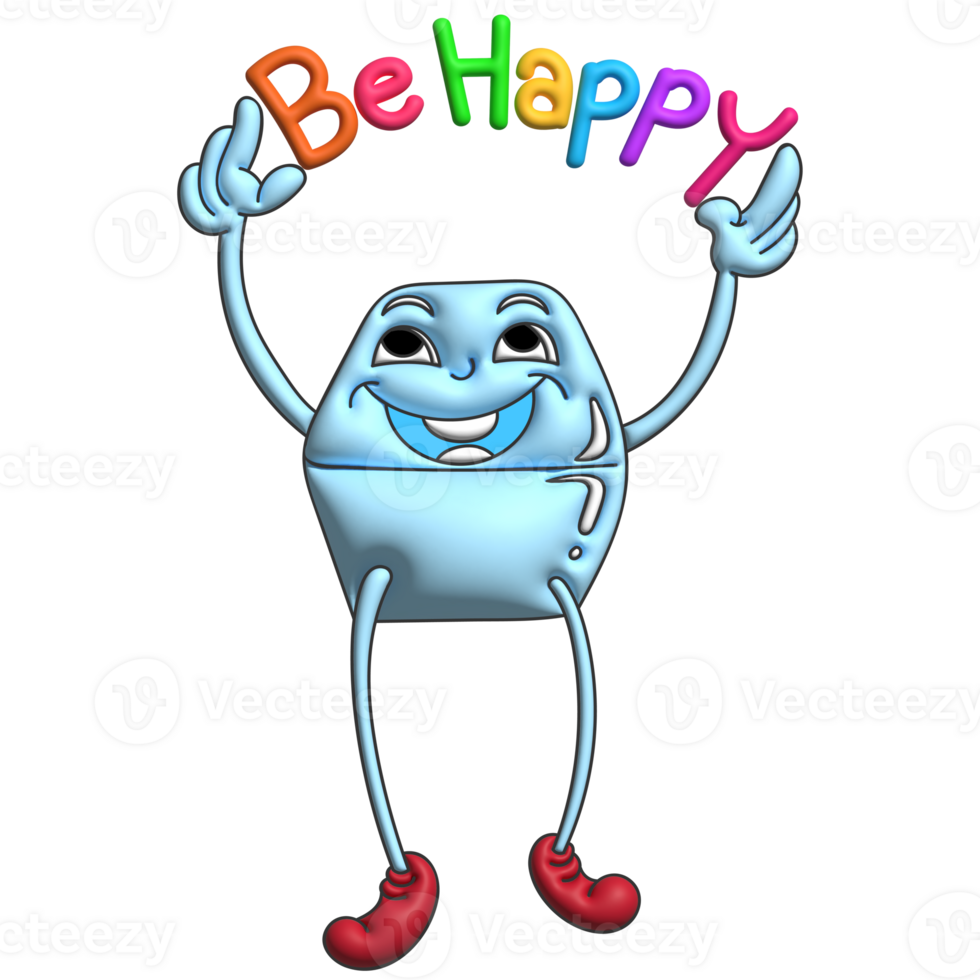 Be happy blue ice cartoon 3d gesture png
