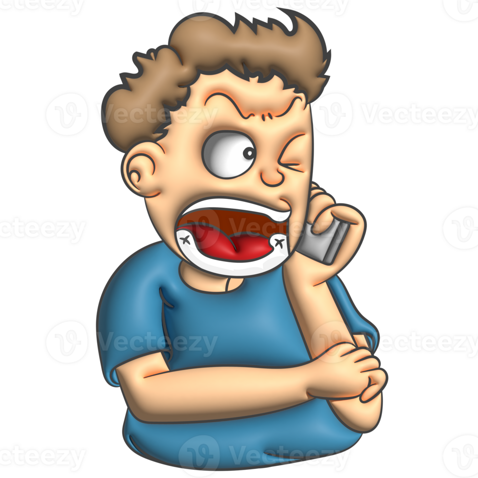 Funny face cartoon man talking phone gesture png