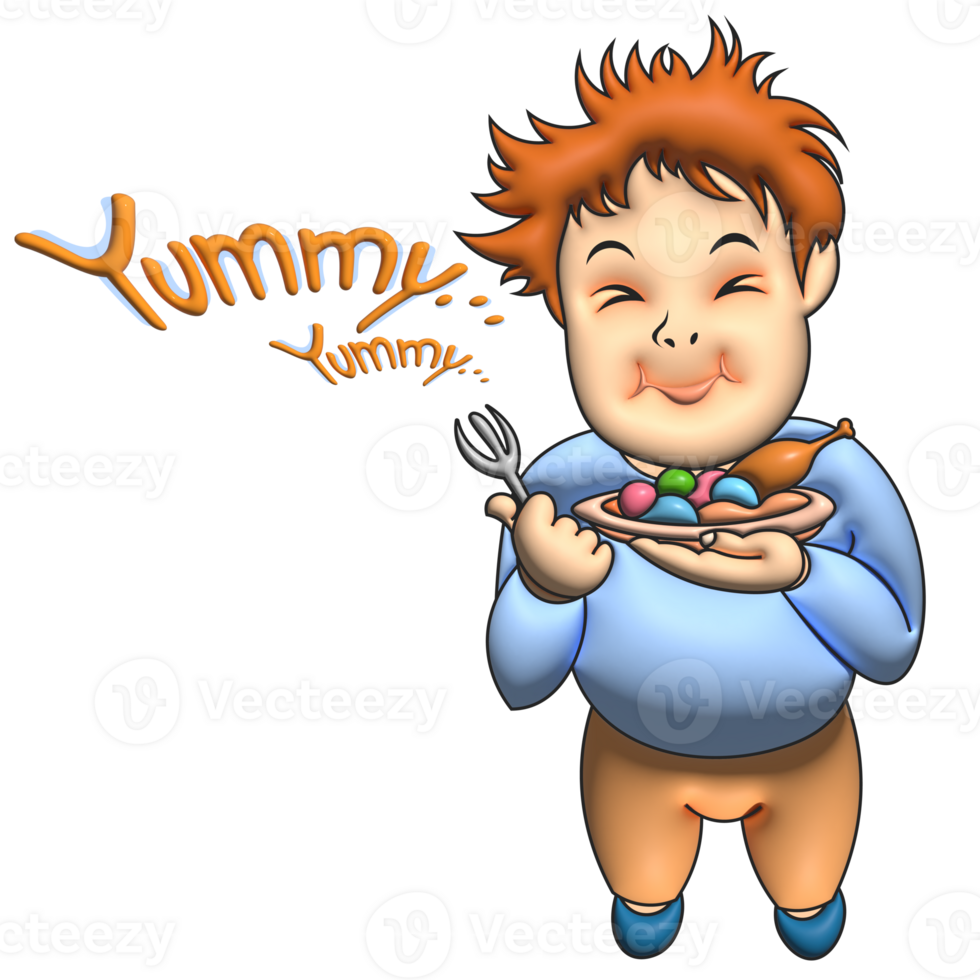 Yummy boy cartoon eating png