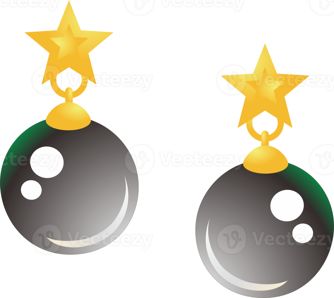 Black  pearl earring with gold star png