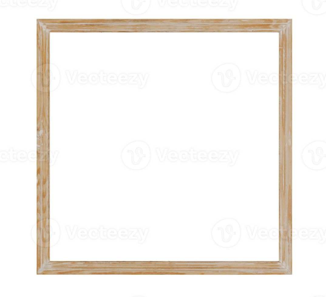 Square wooden picture frame on transparent background, as PNG. Vintage, boho style frame, cut out. Applicable for your picture, poster, artwork presentation png