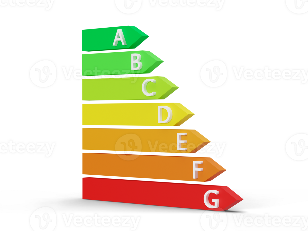 Energy efficiency rating chart cut out on transparent background. PNG. Ecological and bio energetic house. Energy class, performance certificate, rating graph. Eco friendly, energy saving. 3D png