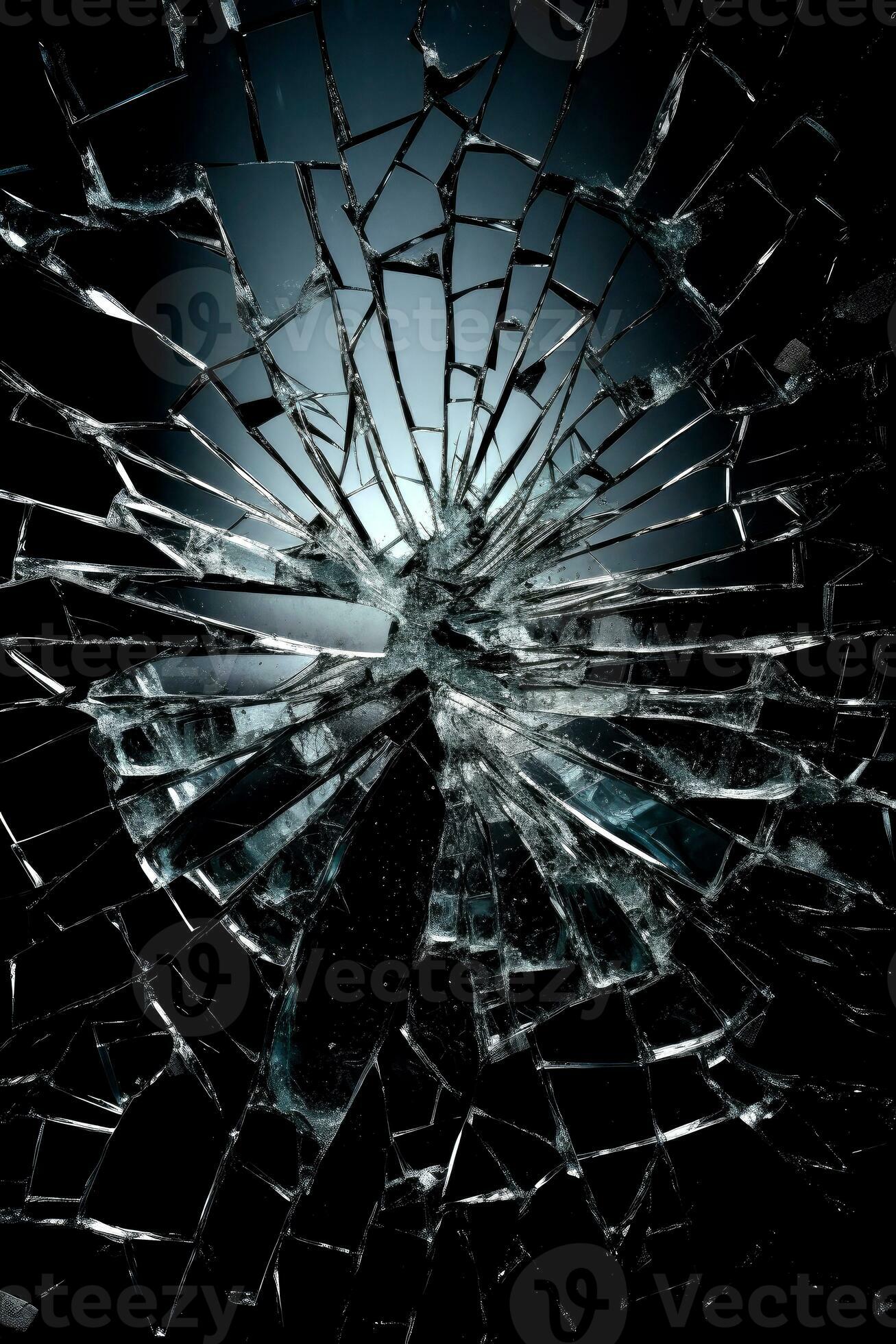 Broken glass pile pieces texture and background, in black light