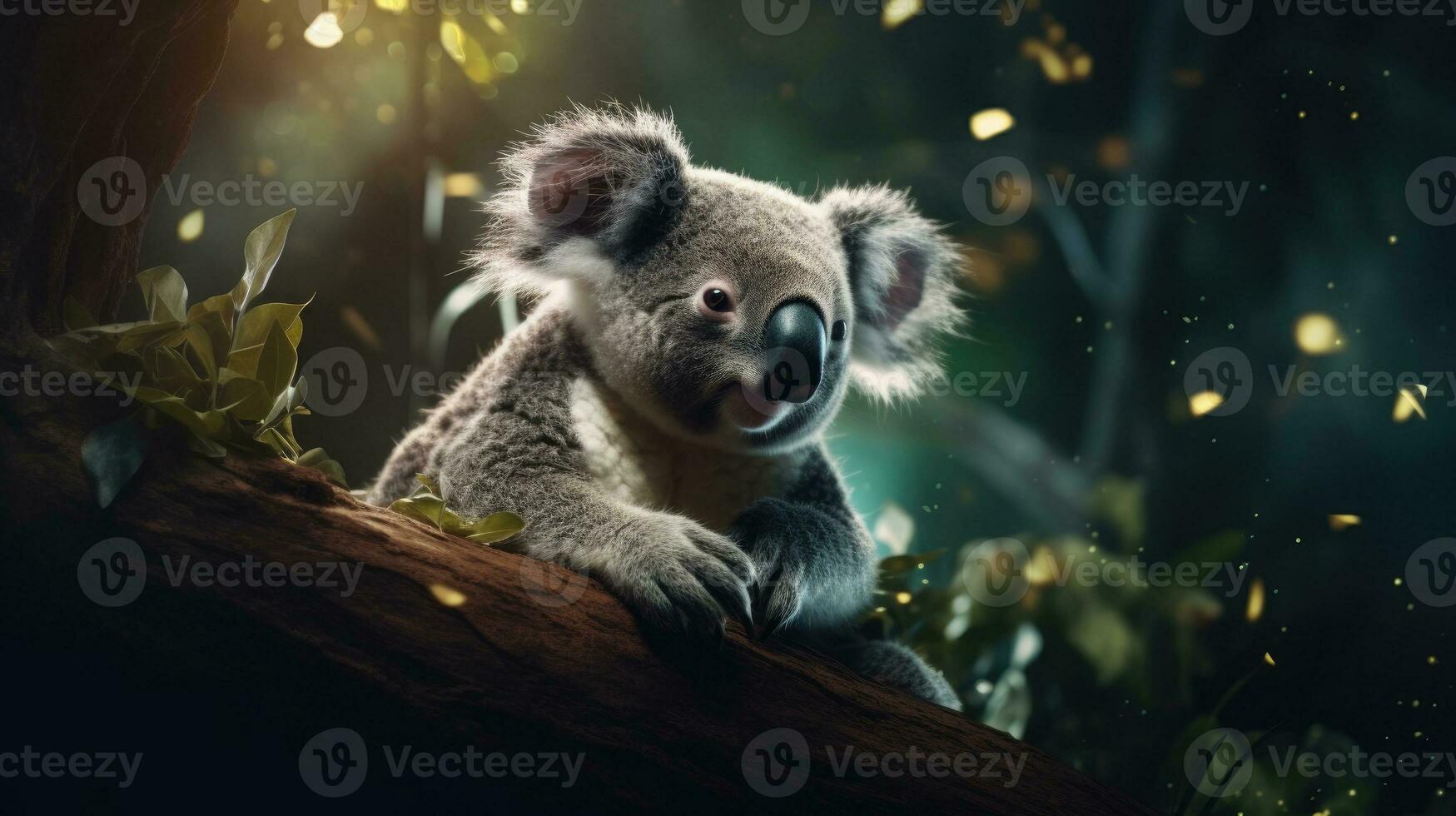 Tiny cute adorable koala in the jungle, intricate details. photo