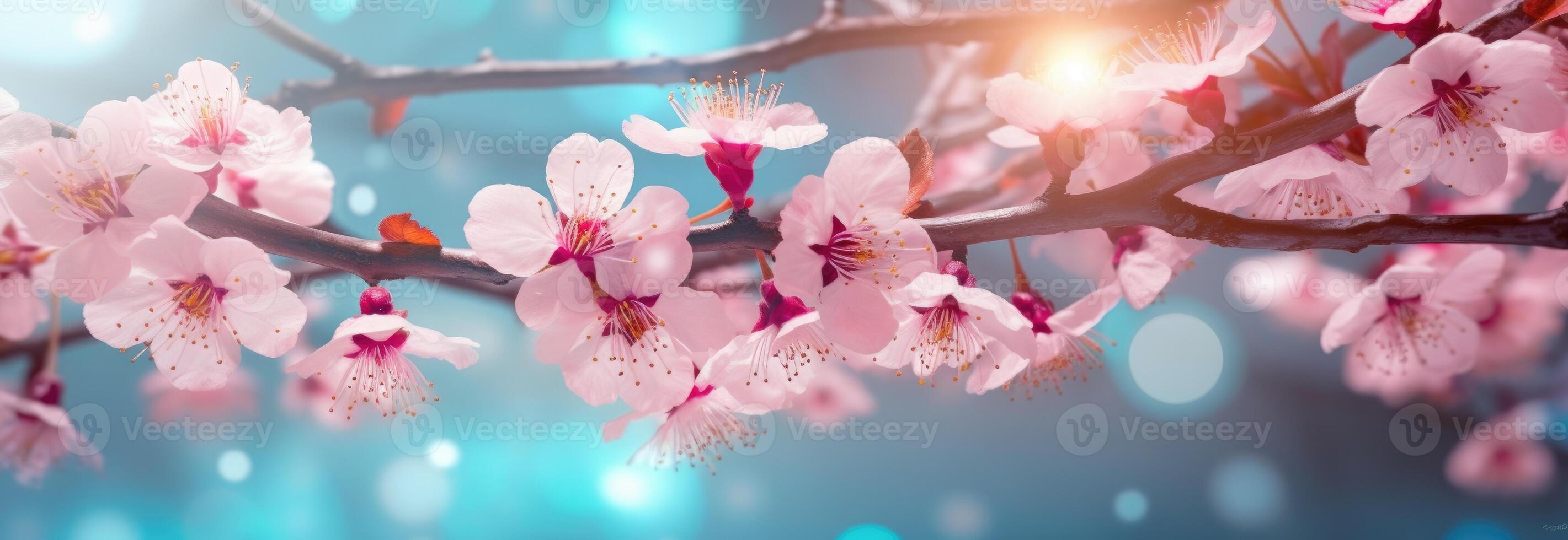 White and blush cherry blossom background. photo
