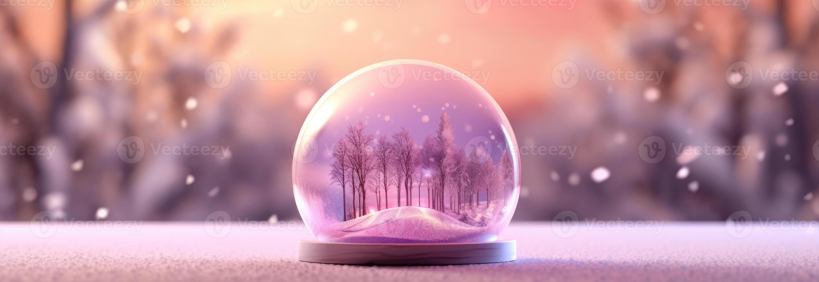 Snow globe decorated with christmas lights bokeh background. photo
