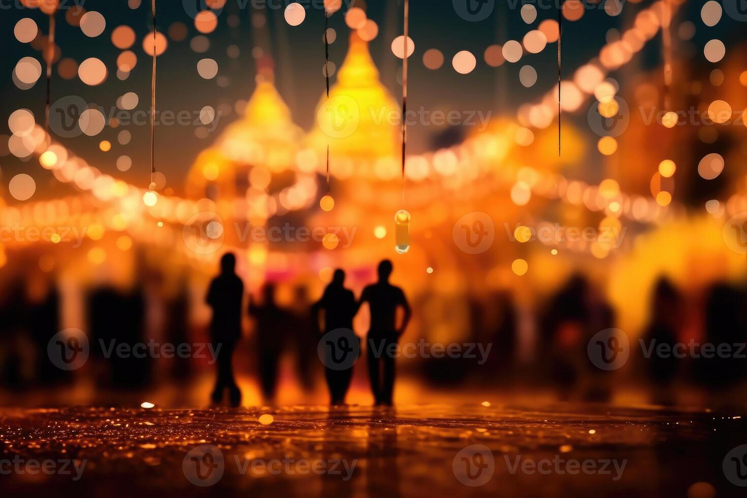 Out of focus photo, crowd of people partying, bokeh lights scene. Generative AI photo